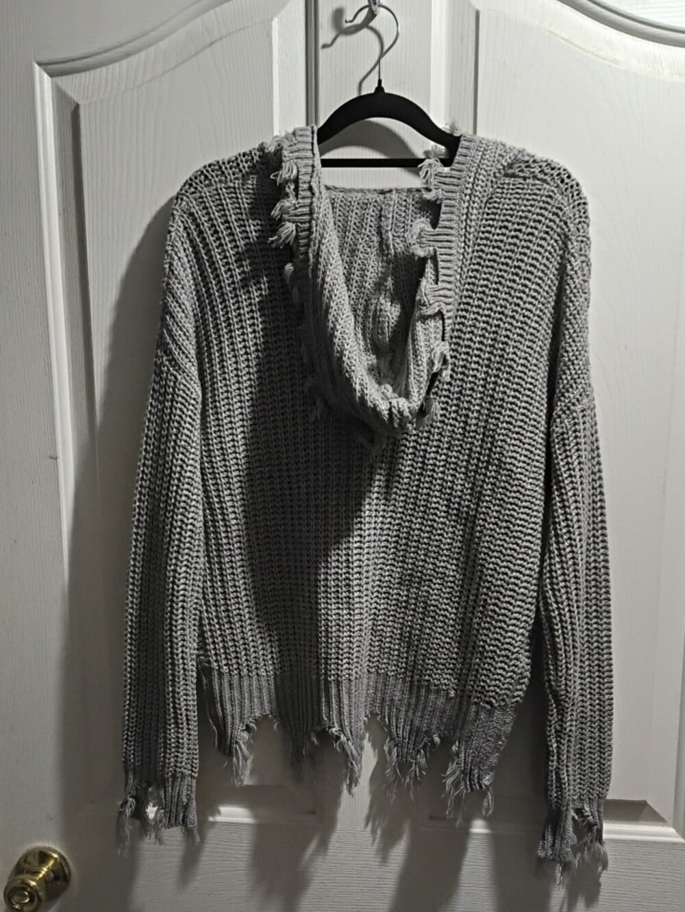 Runway Distressed Waffle Knit Crewneck Sweater - Light Gray - Picture 3 of 3